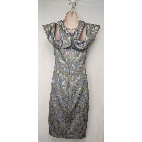 Rachel Roy Jolie Grey Metallic Floral Plaid Crossover Neckline Dress Size S NWOT - Picture 6 of 8